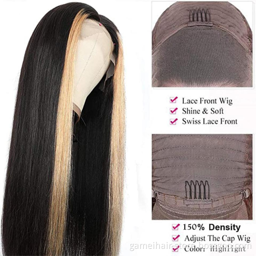 2021wholesale frontal custom wigs 100% human hair 13x4 Lace Front Wig Straight hair Honey Blonde Highlights Natural Hairline